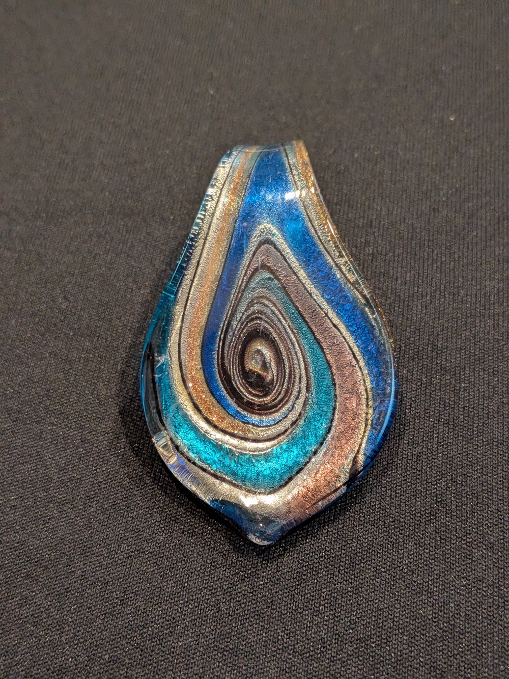 Glass Teardrop Pendant in Blue and Gold